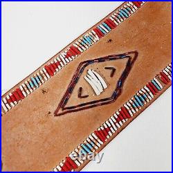 Vintage Leather Beaded Belt Native American Indian 34