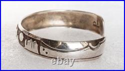 Vintage Len Adakai Navajo PUEBLO STORYTELLER STERLING SILVER Cuff Bracelet