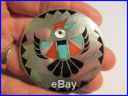 Vintage Lolita Natachu Zuni Indian Sterling Thunderbird Inlaid Stone Pendant/pin