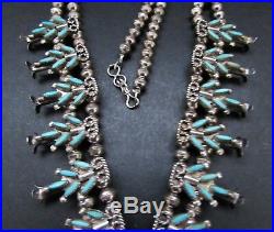 Vintage Lovely ZUNI Sterling Turquoise Petit Point Squash Blossom Necklace