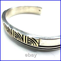 Vintage Mark Jimenez Apache Sterling Silver 14K Gold Cuff Bracelet 6.5 Inch