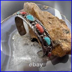 Vintage Marvelyne L. Cheama Native American Silver Turquoise & Coral Bracelet