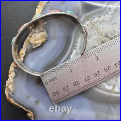 Vintage Marvelyne L. Cheama Native American Silver Turquoise & Coral Bracelet