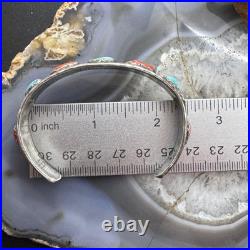 Vintage Marvelyne L. Cheama Native American Silver Turquoise & Coral Bracelet