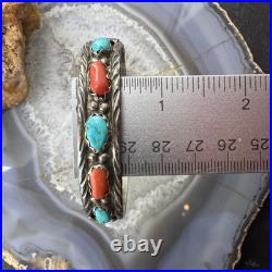 Vintage Marvelyne L. Cheama Native American Silver Turquoise & Coral Bracelet