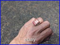 Vintage Men's Native American Sterling Silver Coral Handmade Ring Navajo sz 11