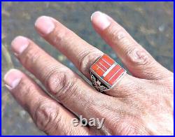 Vintage Men's Native American Sterling Silver Coral Handmade Ring Navajo sz 11