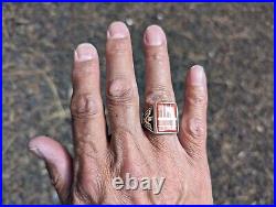 Vintage Men's Native American Sterling Silver Coral Handmade Ring Navajo sz 11