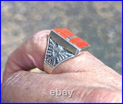 Vintage Men's Native American Sterling Silver Coral Handmade Ring Navajo sz 11