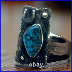 Vintage Mens Horseshoe Sterling silver turquoise Native American Ring size 11