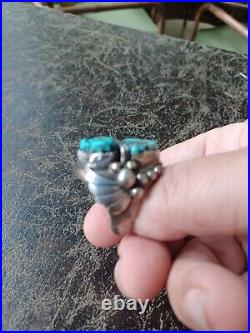 Vintage Mens Navajo Turquoise Sterling Silver Native American Ring Size 10