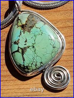 Vintage Mexico 925 Sterling Silver Royston Boulder Turquoise Pendant Fine