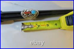 Vintage Mike Thomas Jr Navajo Turquoise, Coral & Sterling Ring Size 11 1/4