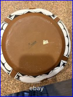 Vintage Miolvera Southwest Native American Pottery Bowl Blue Bird Motif