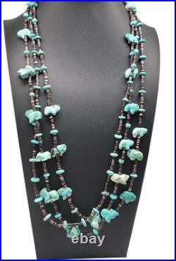 Vintage Multi-Strand Turquoise Animal Fetish Heishi Necklace Native American