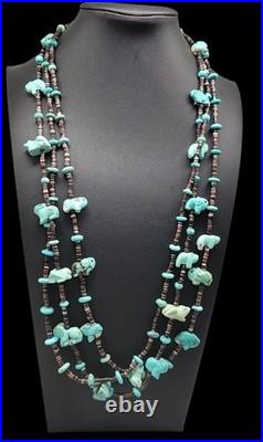 Vintage Multi-Strand Turquoise Animal Fetish Heishi Necklace Native American