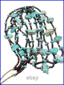 Vintage Multi-Strand Turquoise Animal Fetish Heishi Necklace Native American