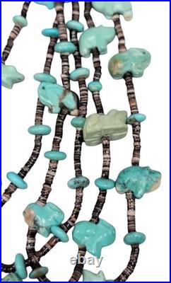 Vintage Multi-Strand Turquoise Animal Fetish Heishi Necklace Native American
