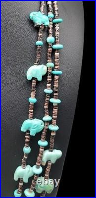 Vintage Multi-Strand Turquoise Animal Fetish Heishi Necklace Native American