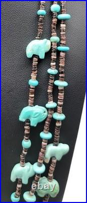 Vintage Multi-Strand Turquoise Animal Fetish Heishi Necklace Native American Vintage Multi-Strand Turquoise Animal Fetish Heishi Necklace Native American