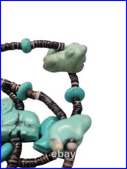 Vintage Multi-Strand Turquoise Animal Fetish Heishi Necklace Native American