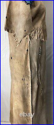 Vintage NATIVE AMERICAN Floral Deerskin Buckskin Dress Heavily Beaded Fringe