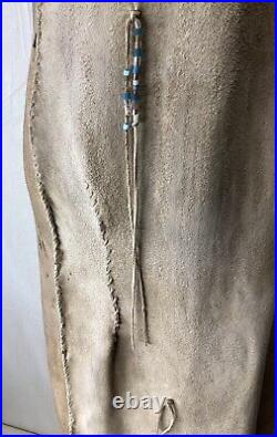 Vintage NATIVE AMERICAN Floral Deerskin Buckskin Dress Heavily Beaded Fringe