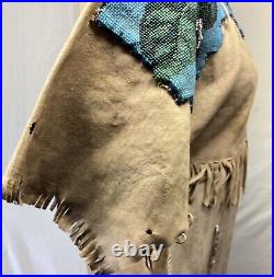 Vintage NATIVE AMERICAN Floral Deerskin Buckskin Dress Heavily Beaded Fringe