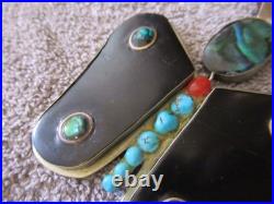 Vintage NATIVE AMERICAN Large Butterfly Onyx Abalone Turquoise Necklace STAMP RL