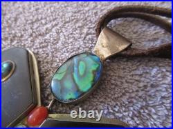 Vintage NATIVE AMERICAN Large Butterfly Onyx Abalone Turquoise Necklace STAMP RL