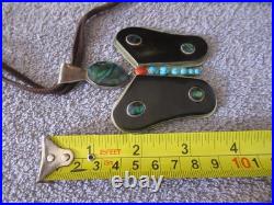 Vintage NATIVE AMERICAN Large Butterfly Onyx Abalone Turquoise Necklace STAMP RL
