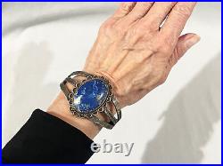 Vintage NATIVE AMERICAN NAVAJO LAPIS STAMPED CUFF BRACELET