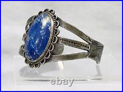 Vintage NATIVE AMERICAN NAVAJO LAPIS STAMPED CUFF BRACELET