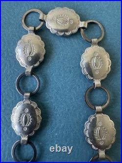 Vintage NATIVE AMERICAN Navajo Handmade Nickel Silver Concho Belt Size 30