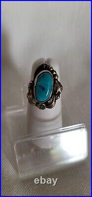 Vintage NATIVE AMERICAN SIGNED STERLING TURQUOISE Ring