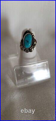 Vintage NATIVE AMERICAN SIGNED STERLING TURQUOISE Ring