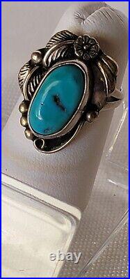 Vintage NATIVE AMERICAN SIGNED STERLING TURQUOISE Ring