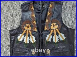 Vintage NATIVE AMERICAN indian vest L leather 44 motorcycle WESTERN volcano rrl