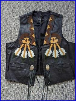 Vintage NATIVE AMERICAN indian vest L leather 44 motorcycle WESTERN volcano rrl