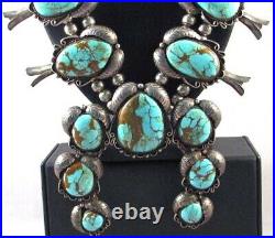 Vintage NATURAL ROYSTON TURQUOISE SQUASH BLOSSOM NECKLACE, Old Pawn c1960s, HUGE