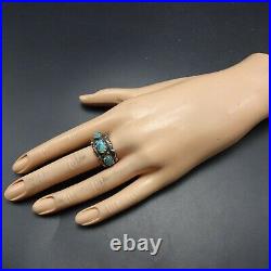 Vintage NAVAJO Chisel Stamped Sterling Silver TURQUOISE Cigar Band RING size 9