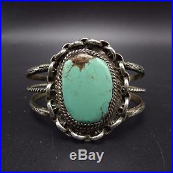 Vintage NAVAJO Hand Stamped Sterling Silver & TURQUOISE Cuff BRACELET 28.7g
