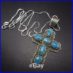 Vintage NAVAJO Hand Stamped Sterling Silver & Turquoise Cluster PENDANT + Chain