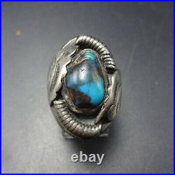 Vintage NAVAJO Heavy Sterling Silver BISBEE TURQUOISE Signet Style RING siz 8.25