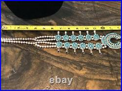 Vintage NAVAJO Natural Coral & Turquoise Squash Blossom Sterling Silver Necklace