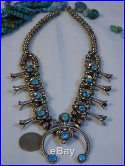 Vintage NAVAJO Pearls Arizona TURQUOISE gems STERLING Silver 20 SQUASH BLOSSOM