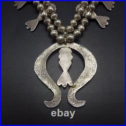 Vintage NAVAJO Sand Cast Sterling Silver & CORAL SQUASH BLOSSOM Necklace