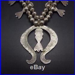 Vintage NAVAJO Sand Cast Sterling Silver & CORAL SQUASH BLOSSOM Necklace