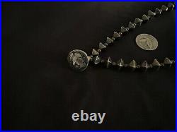 Vintage NAVAJO Silver Bicone Bead NECKLACE with CROSS PENDANT