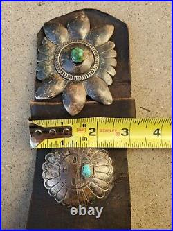 Vintage NAVAJO Silver sunface Turquoise Nugget Concho Belt Buckle artist signed